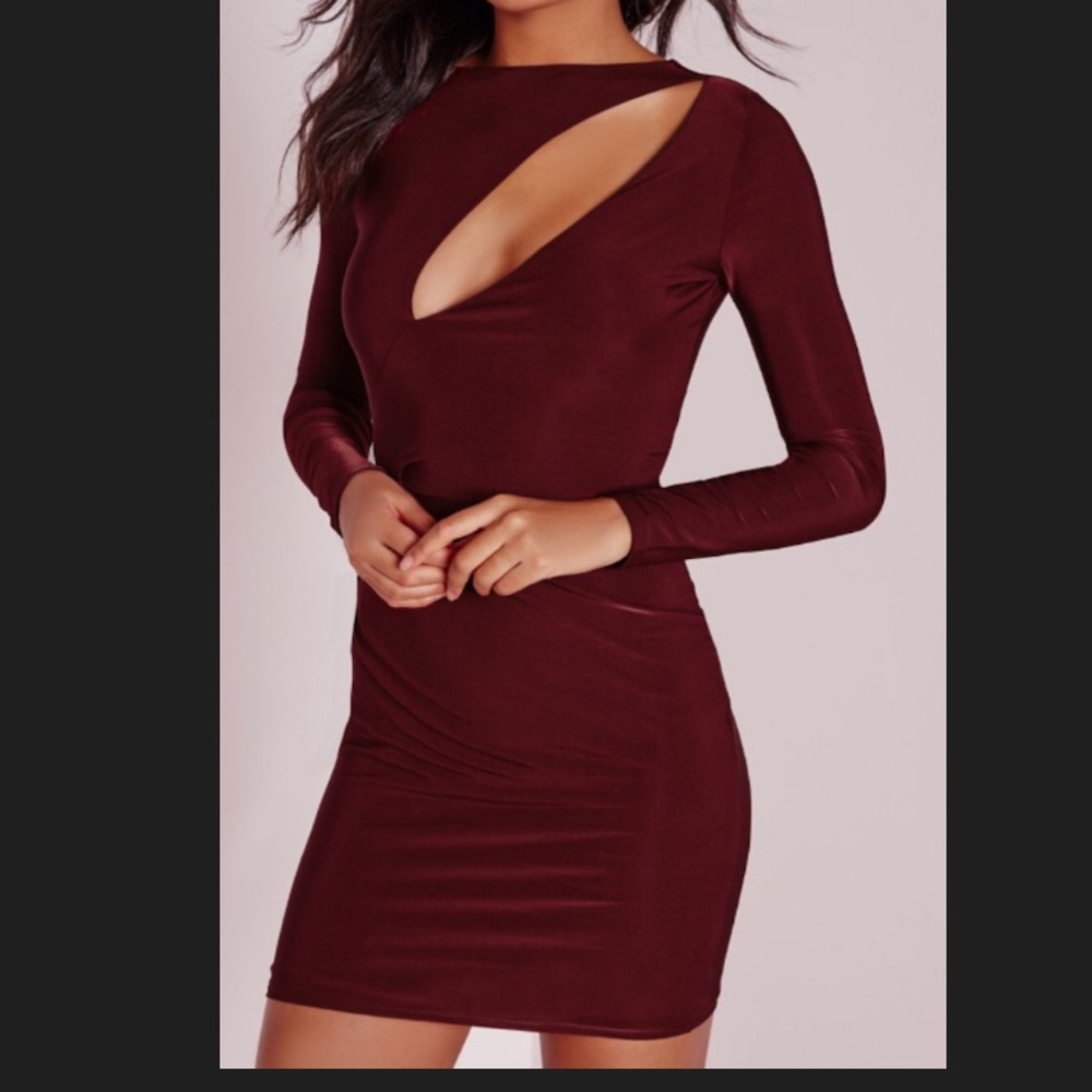 Misguided slinky long sleeve body con dress